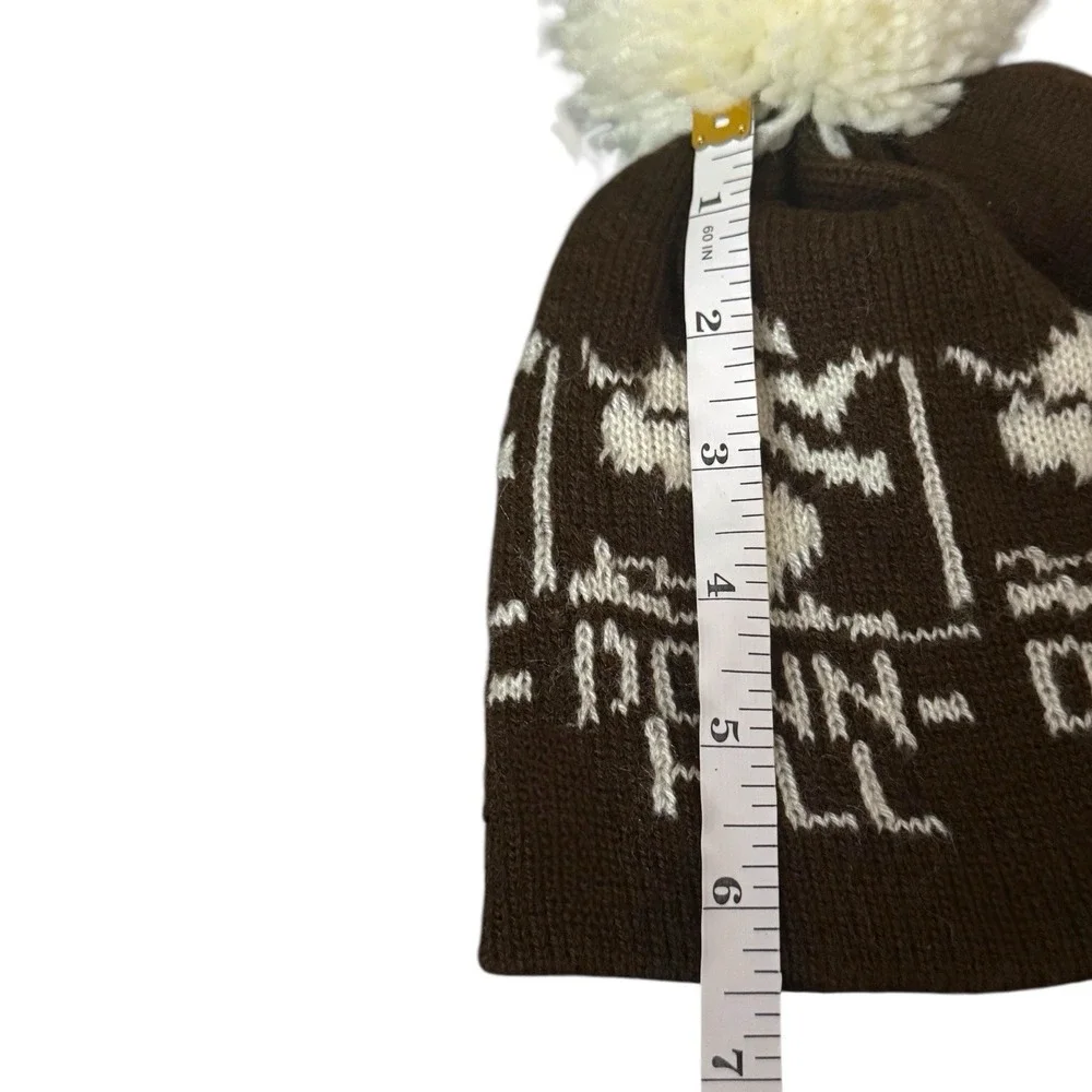 Vintage Toddler/Baby Down Hill Ski  Beanie Brown White ‎ Chunky Knit Pom Pom Hat